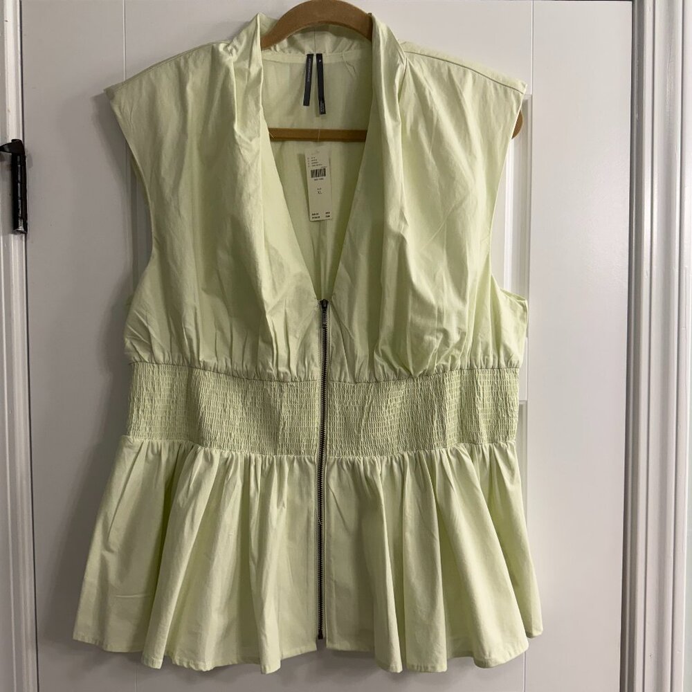 The Tommie Cap-Sleeve Smocked Front-Zip Shirt, NWT XL